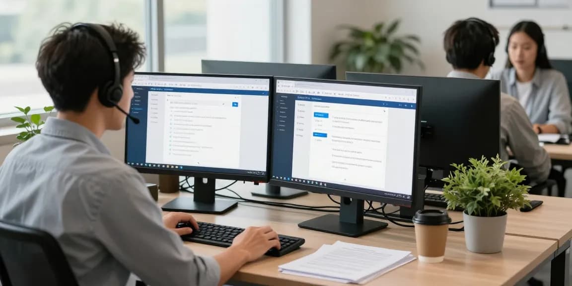 Telus-Technical-Support expert assisting customers in a professional office environment