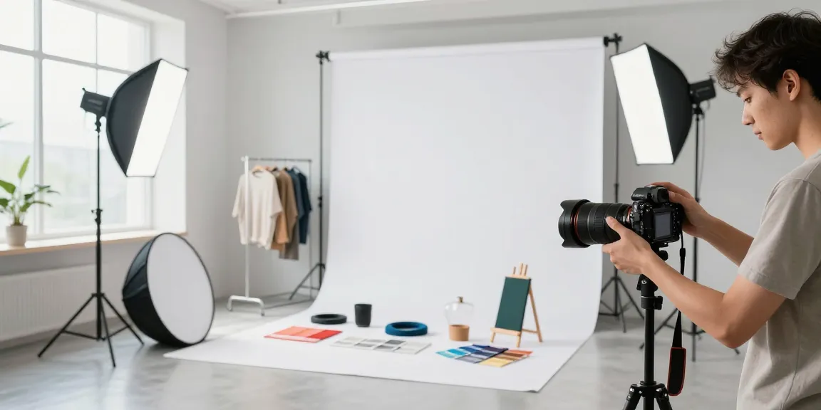 Fotografia di Prodotti in studio con fotografo professionista che allestisce la scena per catturare prodotti come abbigliamento ed elettronica.