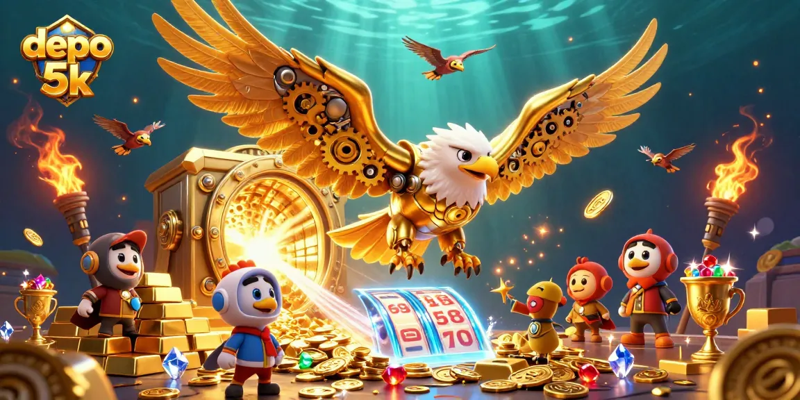 Engage in thrilling gameplay with depo 5k, featuring dynamic slot reels and treasure elements.