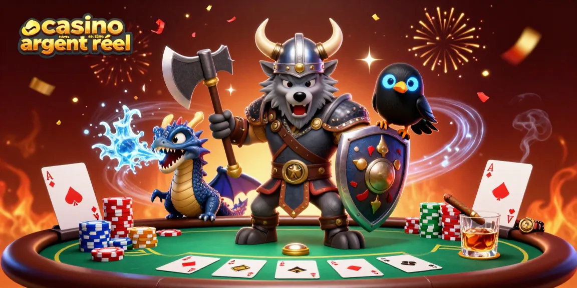 Engagez-vous avec le casino en ligne argent réel à travers un art 3D immersif d'un guerrier viking et d'un dragon.