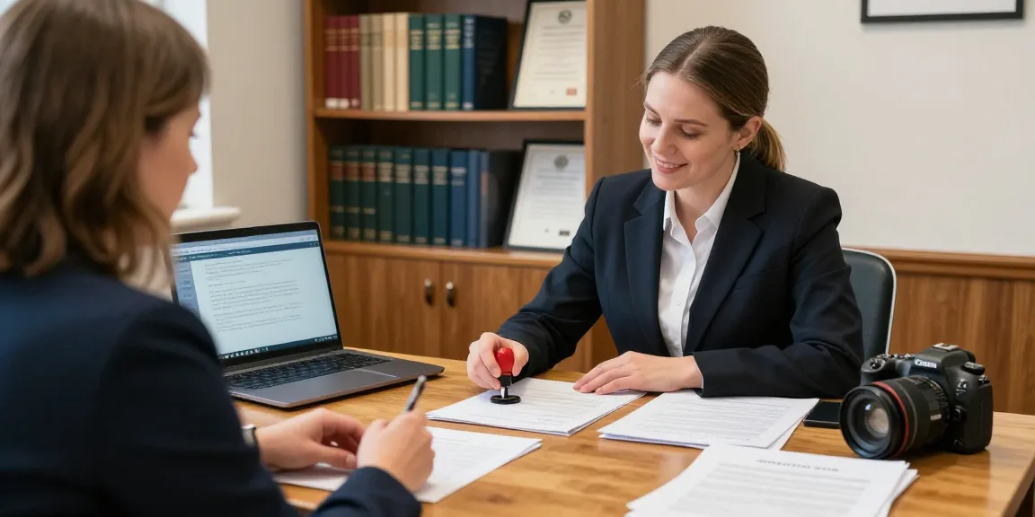 Notary public in Derby assisting clients with document notarization in a professional setting.