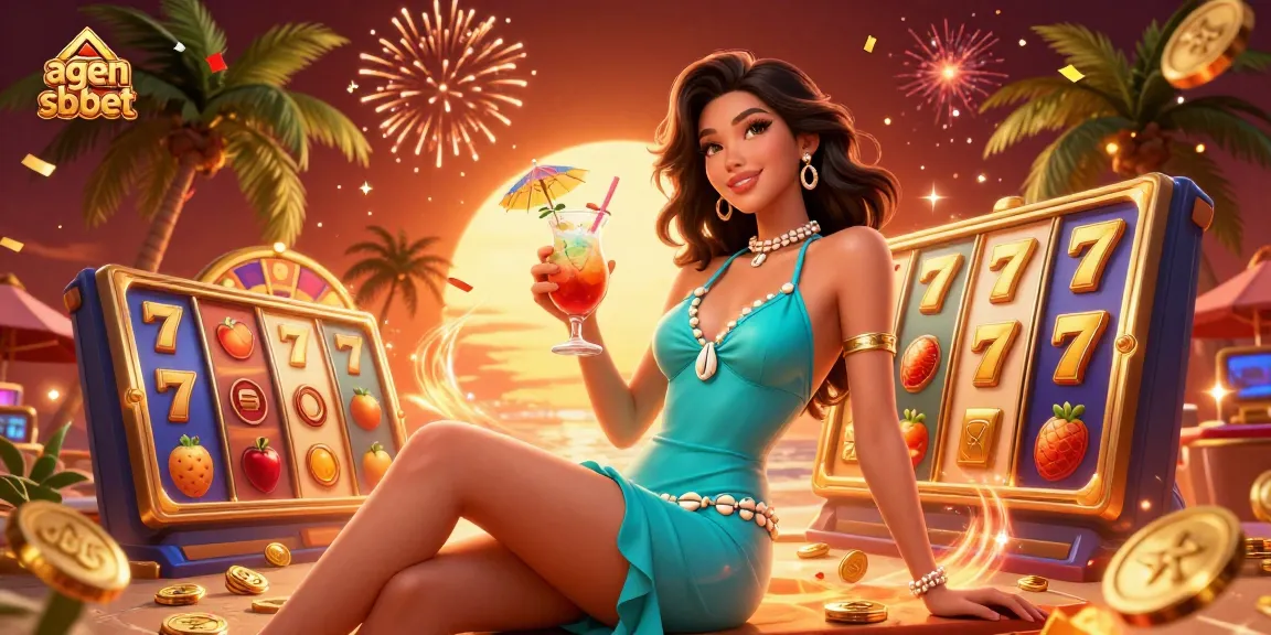 Experience the thrill of agen sbobet with vibrant slot reels, celebrating a glamorous gaming atmosphere.