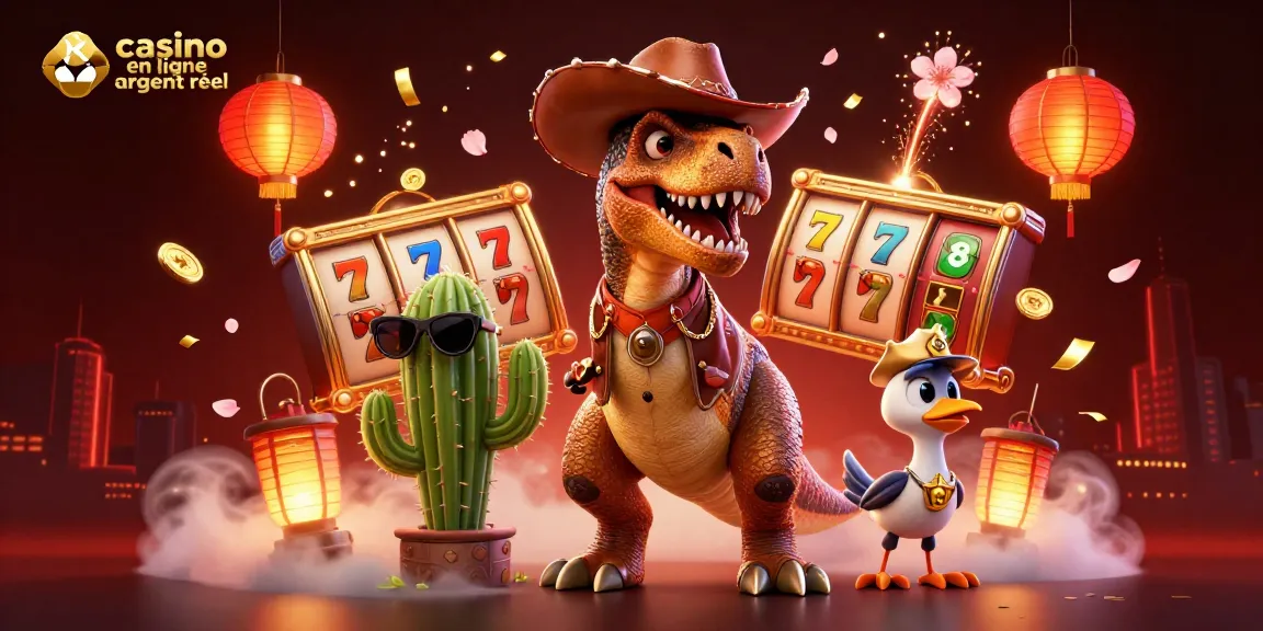 Rejoignez l'excitation du casino en ligne argent réel avec cette illustration vibrante de casino en ligne en 3D.