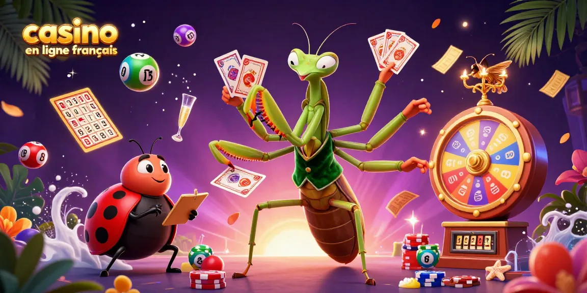 Découvrez le génie du casino en ligne français avec ce visuel dynamique rempli de jeux et de divertissements.
