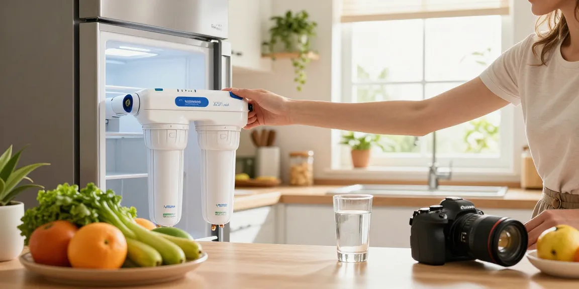 Replacing the Waterdrop Plus XWF Replacement for GE® XWF filter in a bright kitchen, emphasizing health and hydration.