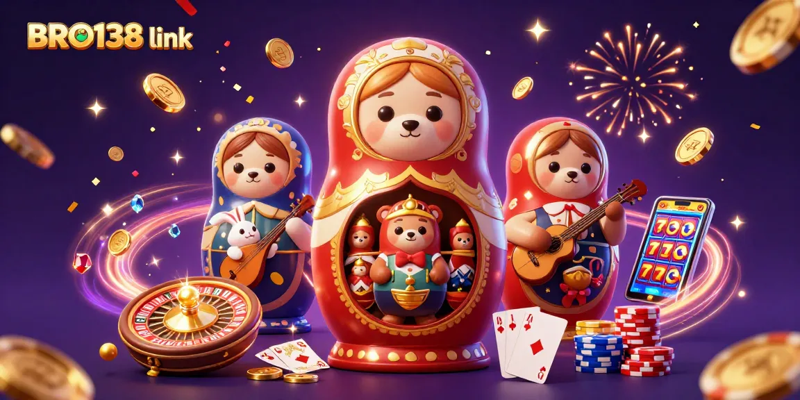 Engage with the thrilling world of slots at BRO138 link, showcasing vibrant casino elements and characters.