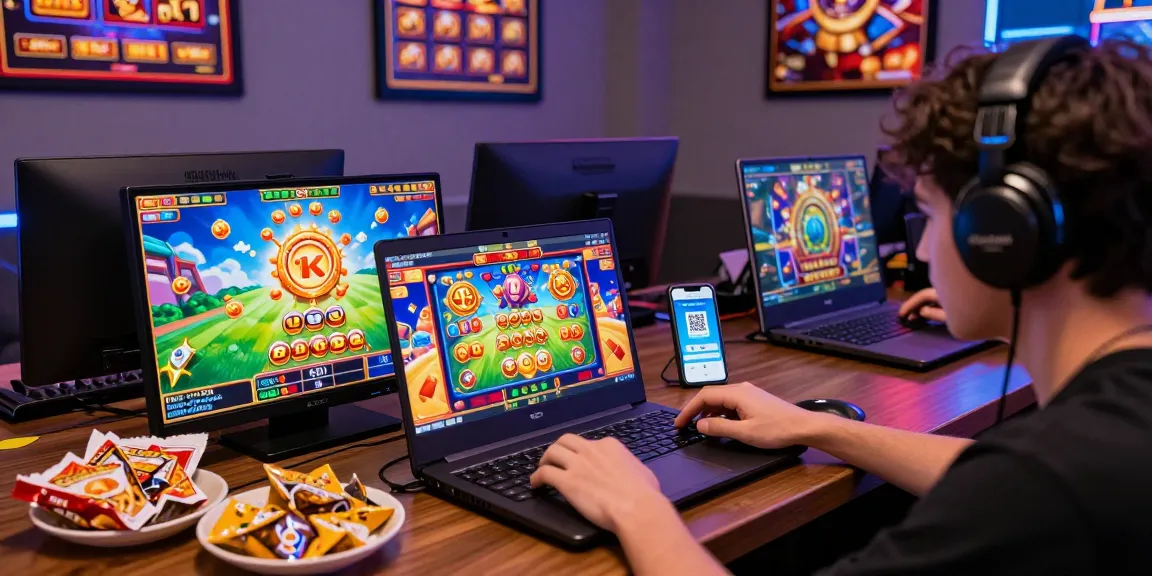 Exciting gaming scene showcasing slot depo 1k experience with player engaged in vibrant online slots.