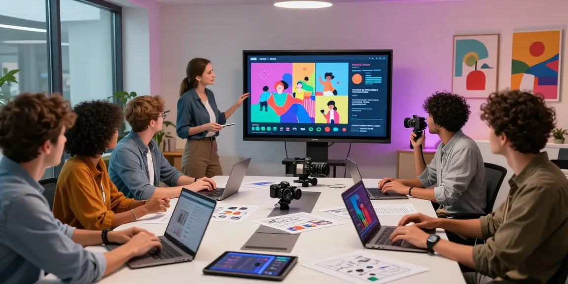 Creative team collaborating in a modern studio using ai seedance 2.0 for dynamic video generation.