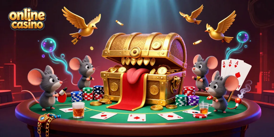 Gioca nel nostro casino online e affronta il tesoro con un forziere d'oro e carte da poker in un'atmosfera incantata.