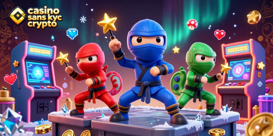 Accédez aux jeux de casino sans kyc crypto avec des personnages colorés dansant sur des machines de jeu