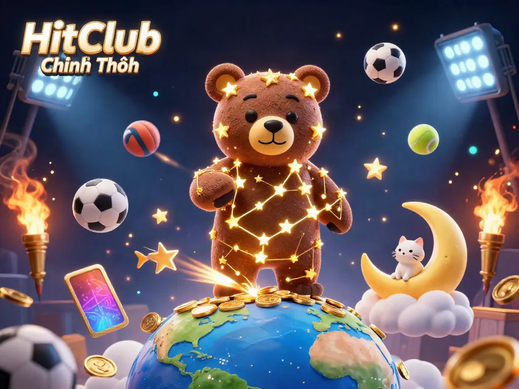 Experience the thrill of HitClub Chính Thức with a dazzling 3D casino scene filled with vibrant characters and elements.