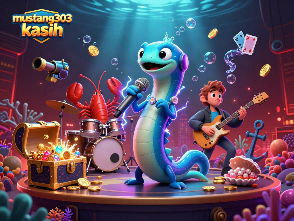 Experience mustang303 kasih with electric eel DJ and vibrant underwater casino atmosphere.