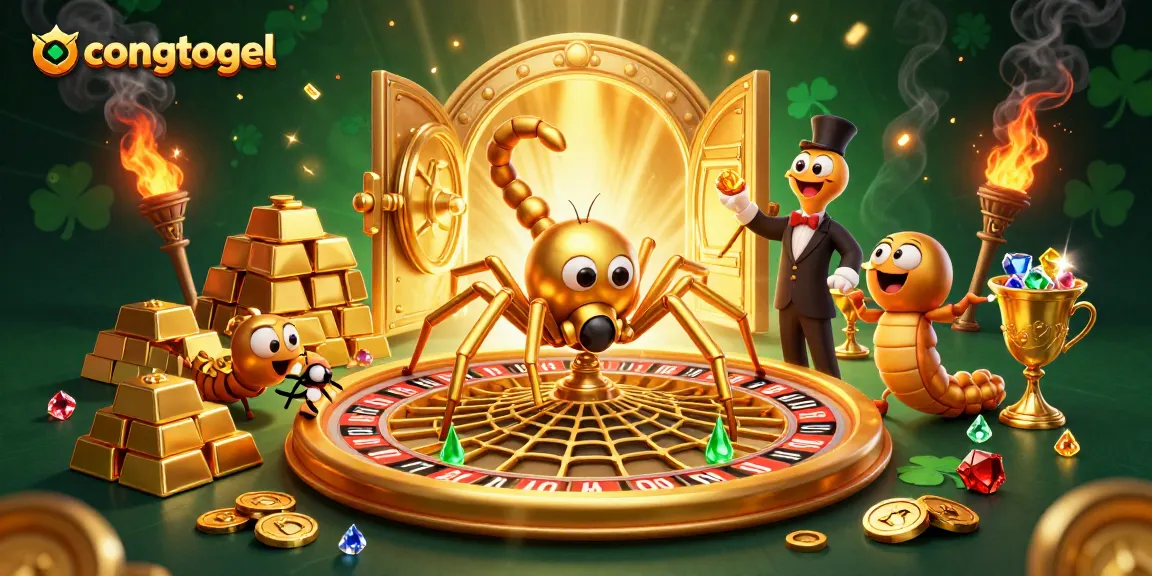 Engage with congtogel as a golden spider spins luck at a thrilling roulette wheel scene.