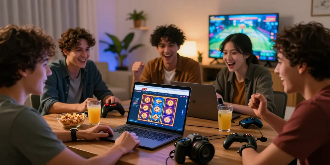 Friends enjoying online slots on slot88 resmi website in a cozy setting.