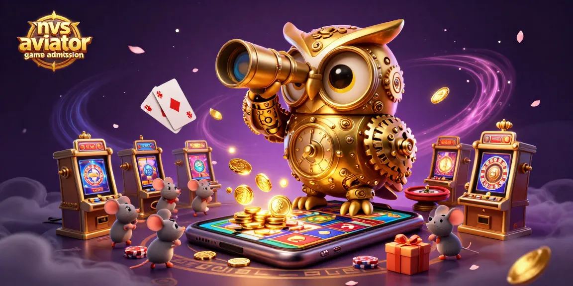 Experience the thrill of nvs aviator game admission with a vibrant casino scene featuring a golden owl and playful mice.