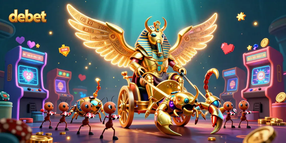 Experience thrilling gameplay with debet's colossal scarab beetle and dazzling casino elements.