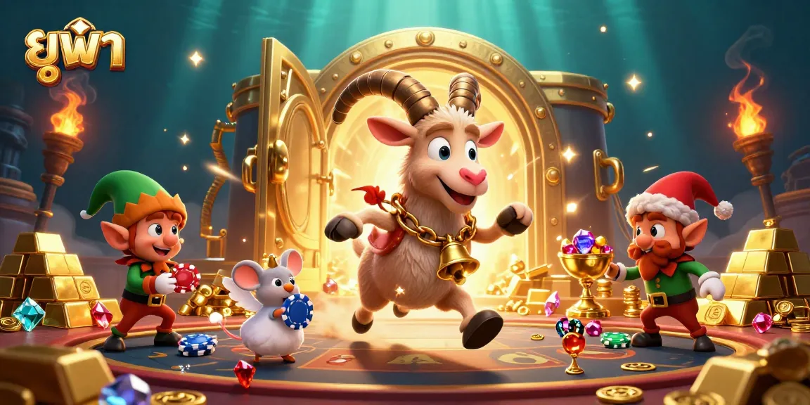Experience the excitement of ยูฟ่า as a cartoon Krampus goat and friends bring the casino to life in a vibrant chaos.