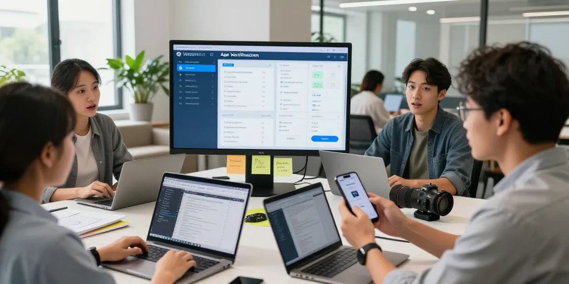 Collaborative team using an age verification system in a modern workspace with dynamic analytics.