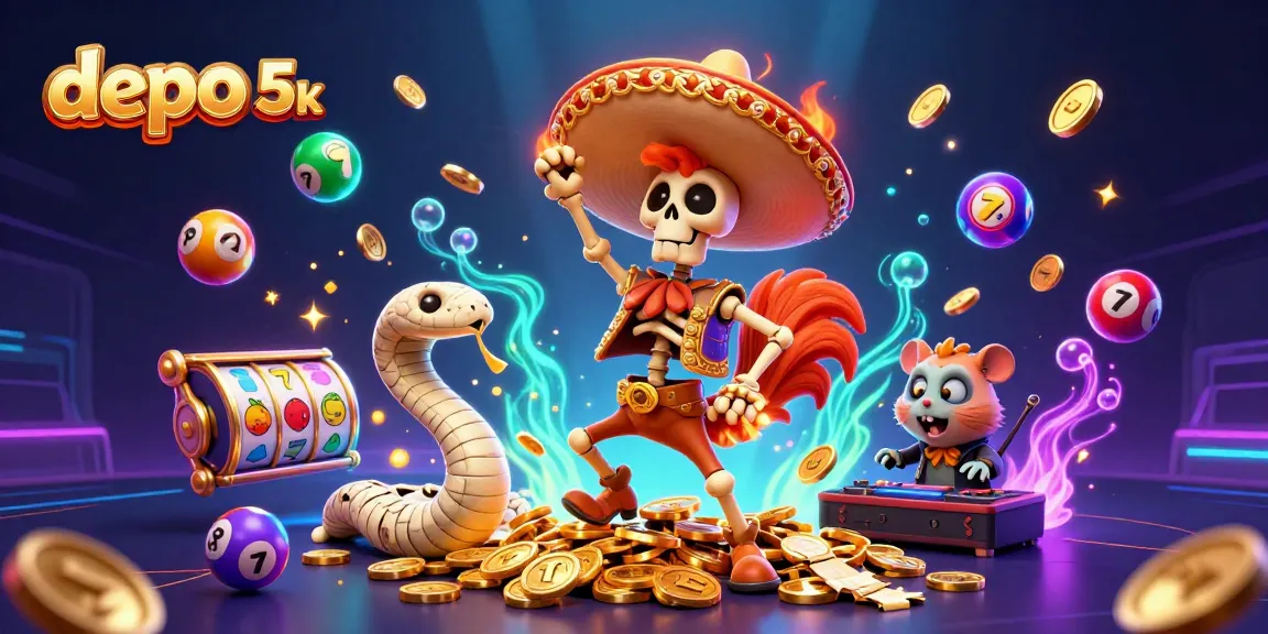 Enjoy thrilling action of depo 5k with vibrant characters and slot elements in a dynamic casino scene.