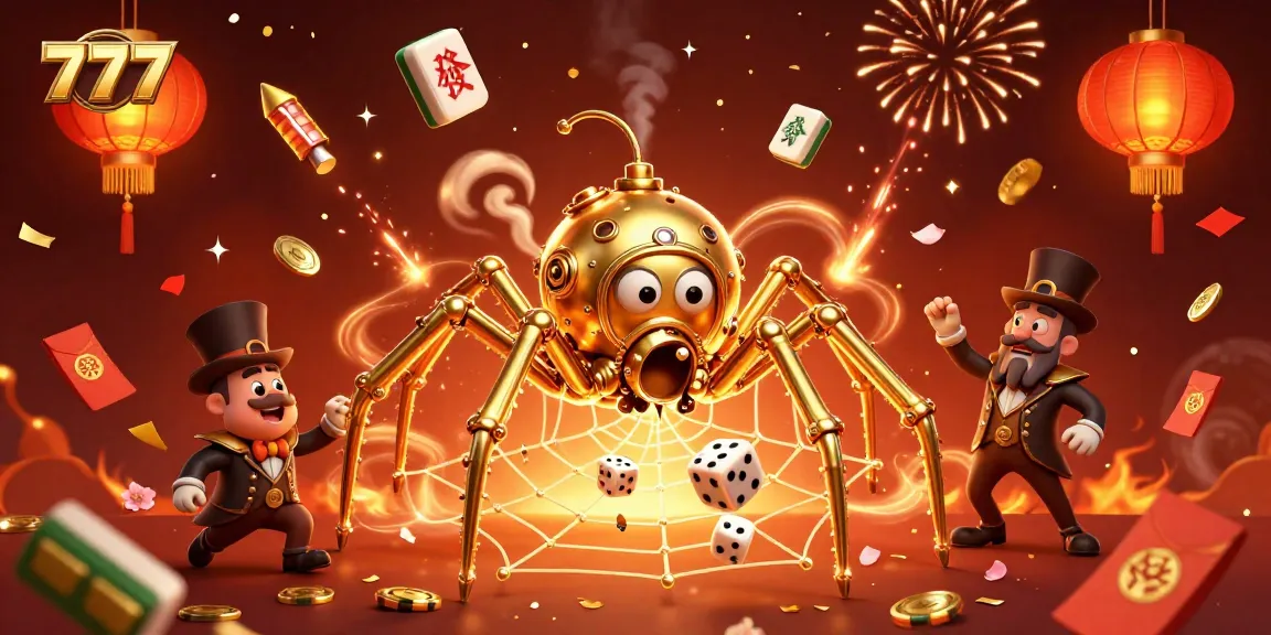Engage in 777-themed gambling with a steampunk spider creating a web of luck.