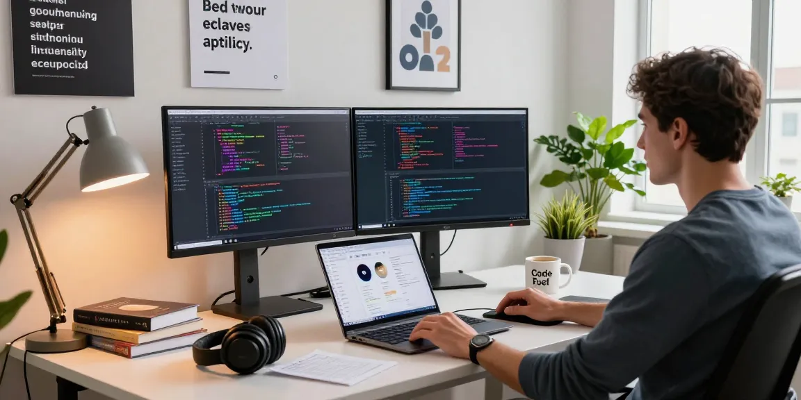 Developer coding at telegraimin.com workspace with monitors and inspiring tech decor
