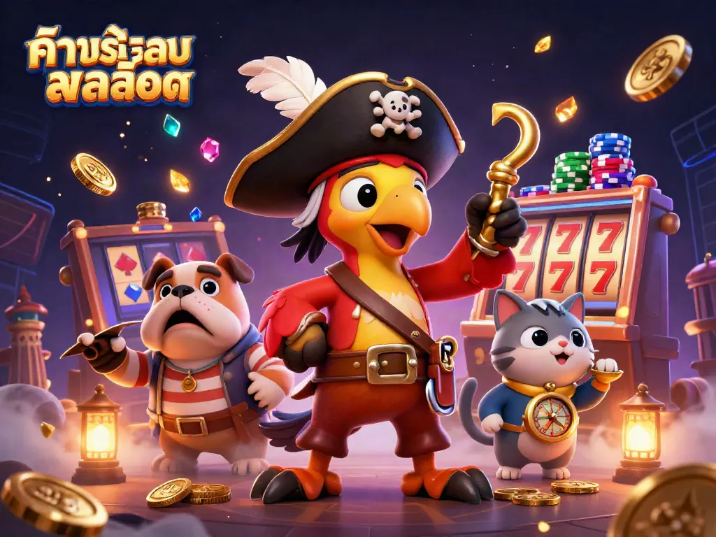 ทดลองเล่นสล็อต ด้วยภาพแนวการ์ตูน 3D ของโจรสลัดและสัญลักษณ์คาสิโน
