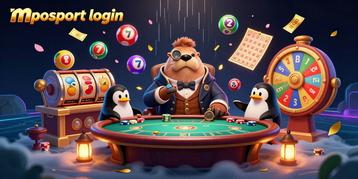 Engage in mposport login with a vibrant casino scene showcasing dynamic elements and playful characters.