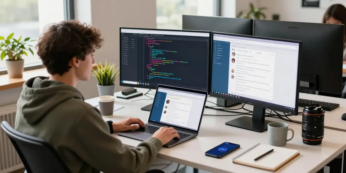 Explore telegramin-cn.com with this vibrant tech workspace, showcasing Telegram coding and interface.