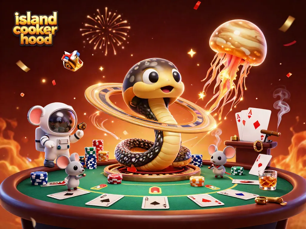 Experience the island cooker hood as tiny astronaut mice engage in an exciting betting scene with vibrant casino elements.