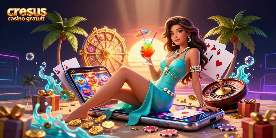 Jouez à des jeux passionnants sur cresus casino gratuit avec une femme asiatique profitant d'une expérience de casino tropicale.