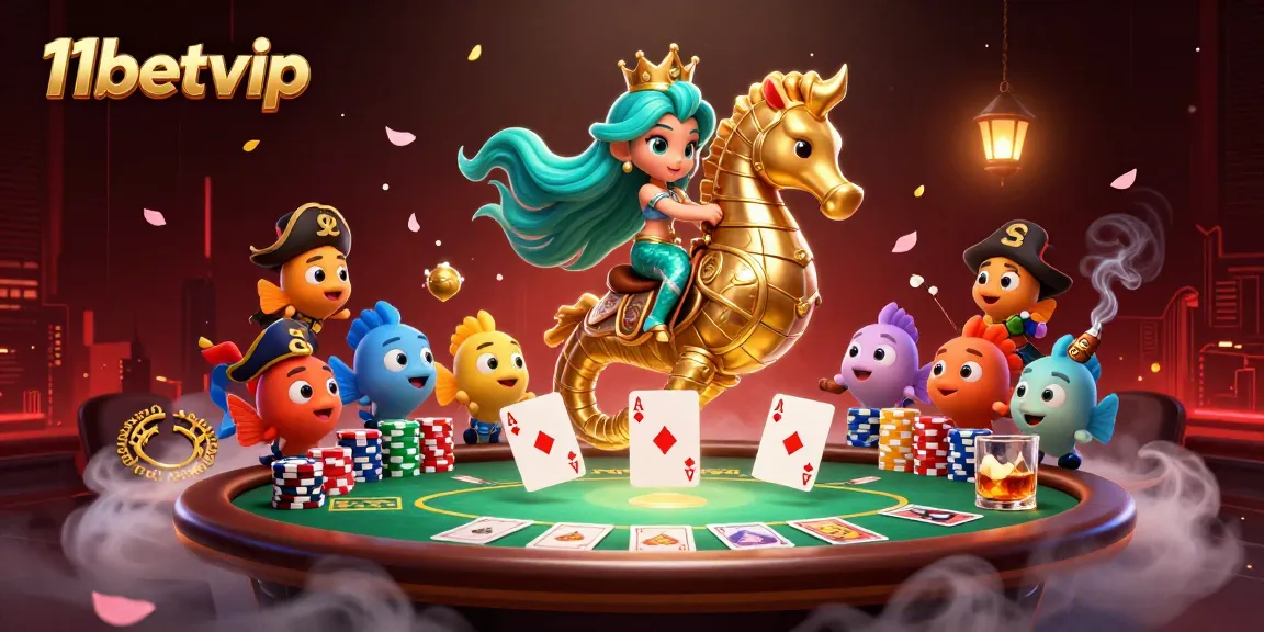 Play exciting poker games at 11betvip with a stunning mermaid princess and seahorse!