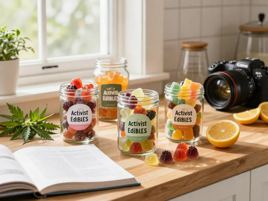 Activist Edibles gummies showcased in a bright kitchen, emphasizing premium infused treats made from natural ingredients.