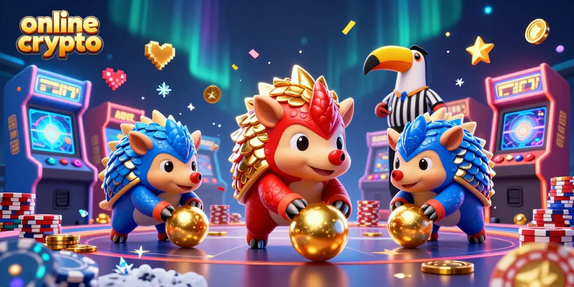 Gioca nei casinò crypto online con questa vivace illustrazione di pangolini rivali tra decorazioni e premi scintillanti.