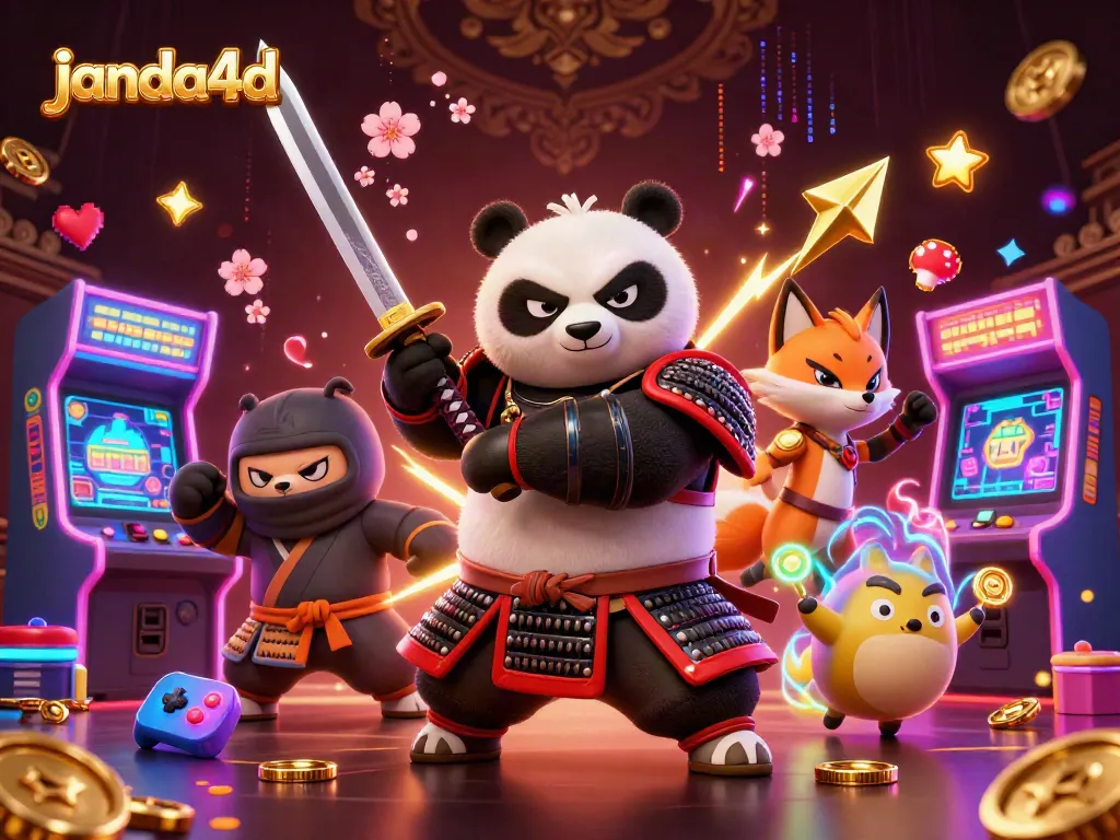 Menggunakan janda4d untuk bermain slot online gacor dengan karakter samurai panda dan ninja.
