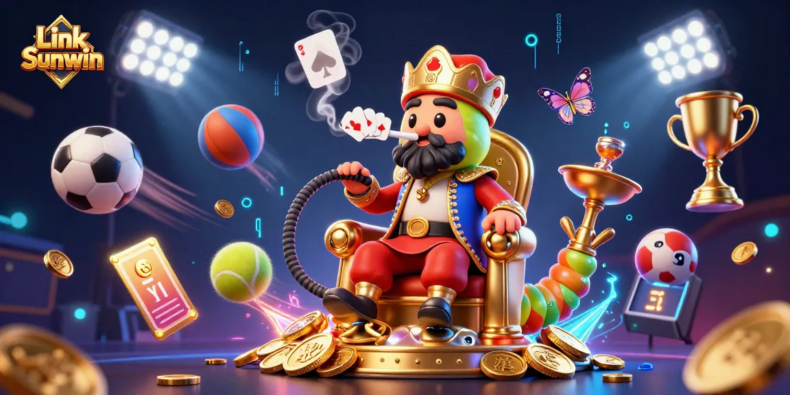 Experience the excitement of Link Sunwin with a vibrant casino-themed illustration featuring dynamic gaming elements.