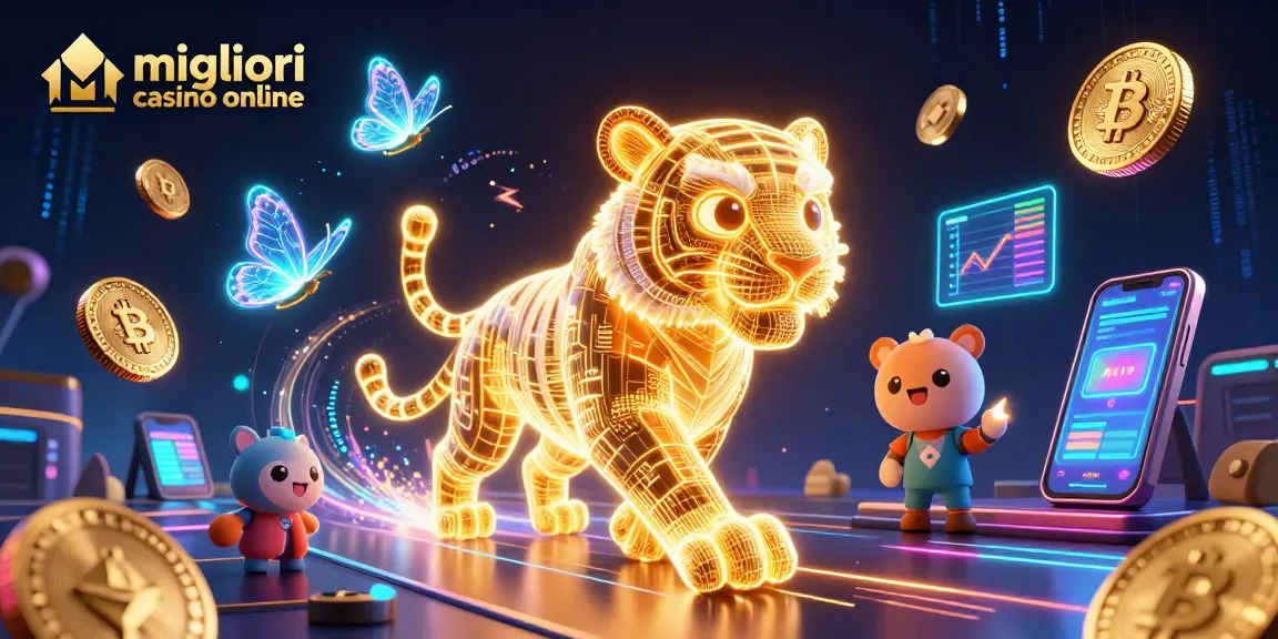Gioca nei migliori casinò online con un'incredibile tiger neon e monete crypto scintillanti.