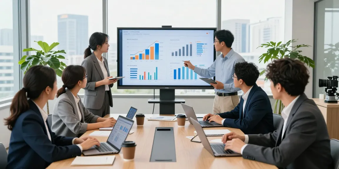 Collaboration among professionals discussing MBM strategies in a modern conference room.
