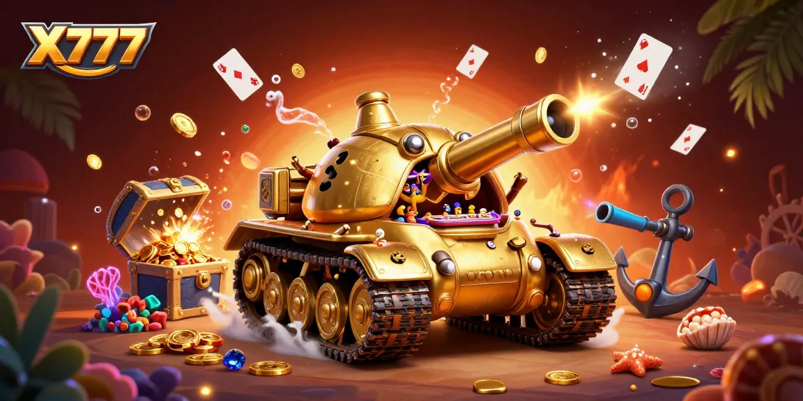 X777 gaming experience with a vibrant 3D casino beetle tank amidst underwater treasures and gaming elements.