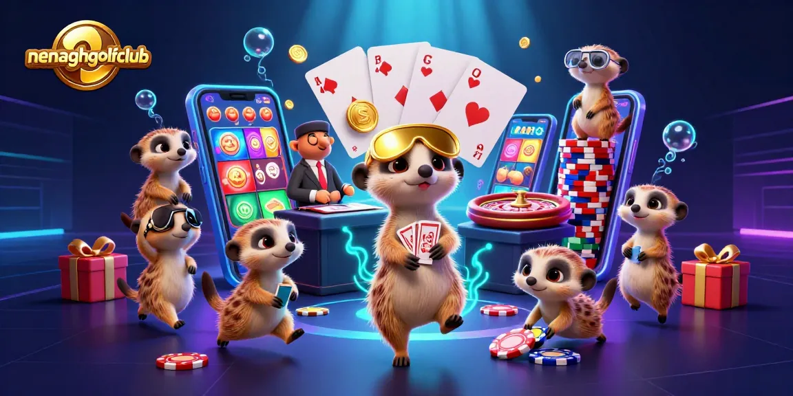 Engage with the exhilarating games at nenaghgolfclub's dynamic casino scene illustrated by playful meerkats.