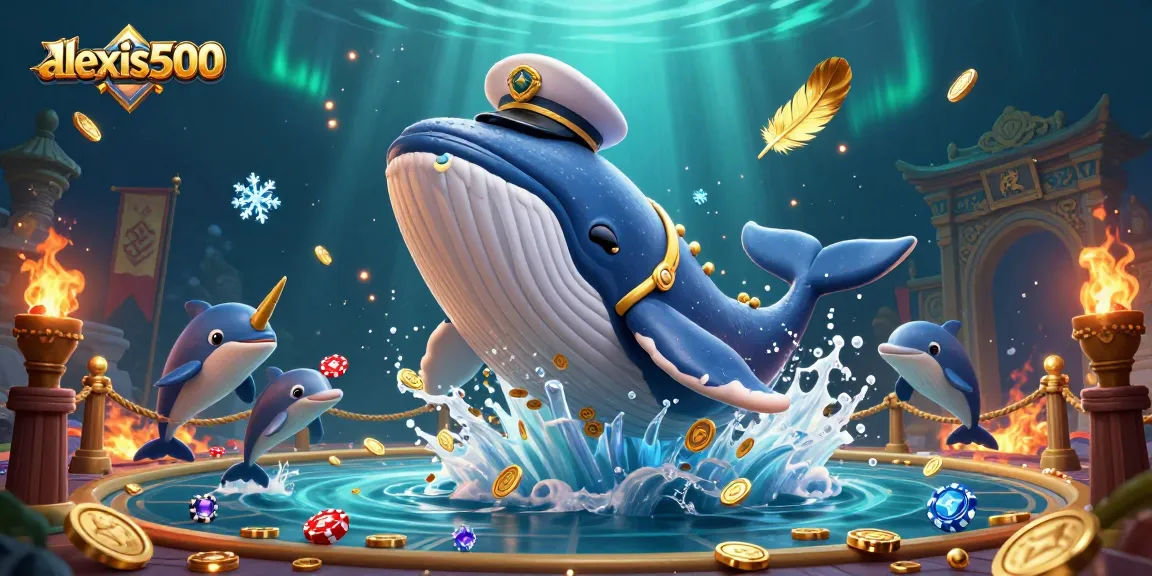 Engage with alexis500's vibrant casino world featuring playful dolphins and a breaching whale.