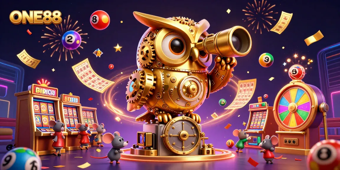 Engage in thrilling gaming at ONE88 with vibrant flying lotto balls and playful characters.