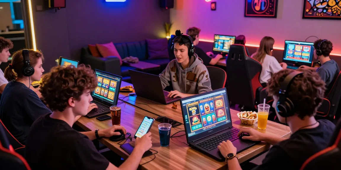 Enjoying deposit pulsa tanpa potongan in an energetic gaming lounge atmosphere.
