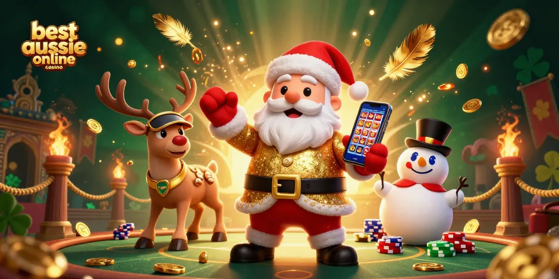 Experience the excitement of the best aussie online casino with festive characters and vibrant gaming elements.