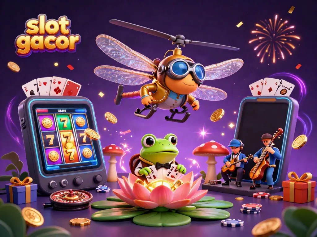 Experience slot gacor with a dynamic scene of themed characters, exciting game elements, and festive ambiance.