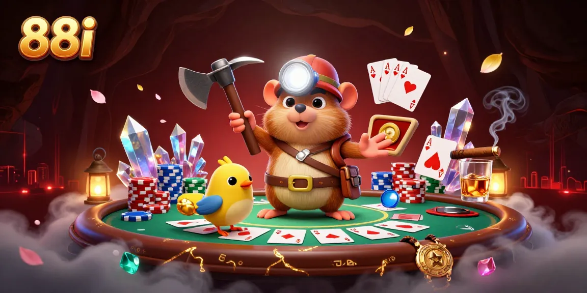 Immerse in 88i's thrilling casino experience as the treasure hunter mole shines light on a poker game adventure.