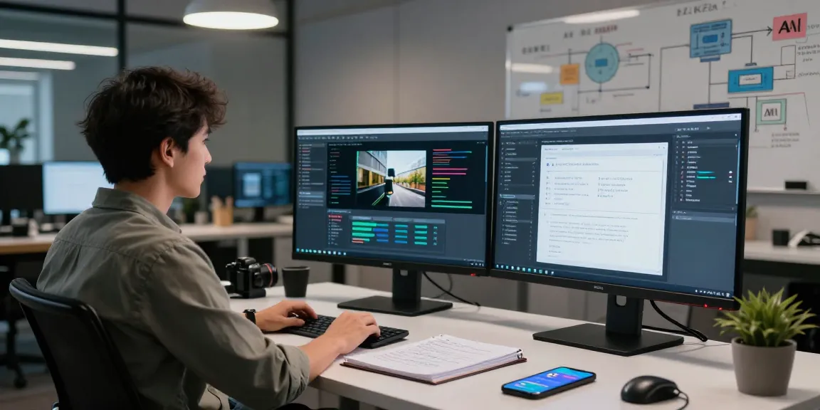 Analysis of an ai image checker tool in a modern tech workspace showing AI algorithms and results.