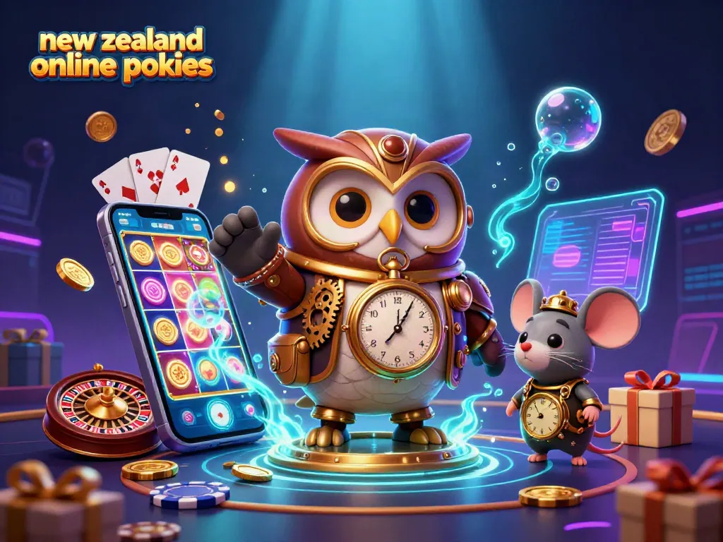 Engage with new zealand online pokies through this vibrant 3D illustration showcasing immersive gaming elements.