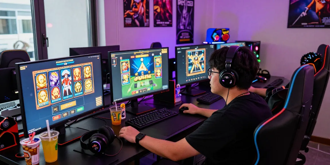 Player immersed in rtp slot resmi gaming setup with vibrant visuals and snacks.