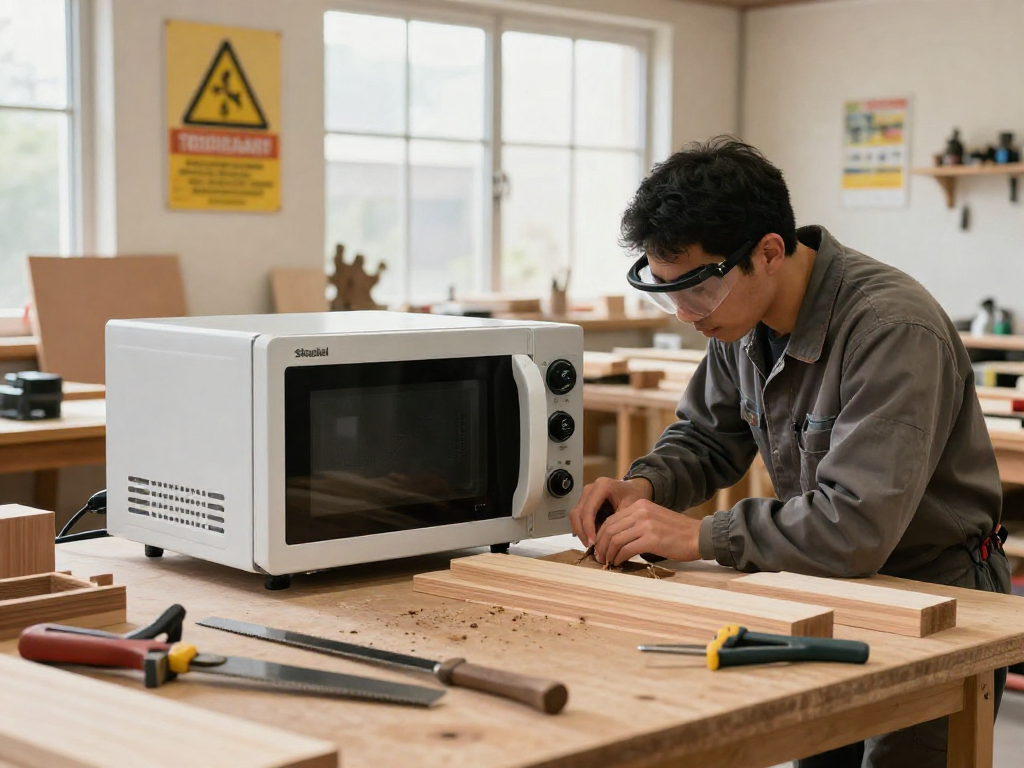 Shashel microwave equipment showcased in a wooden workshop for effective pest elimination.