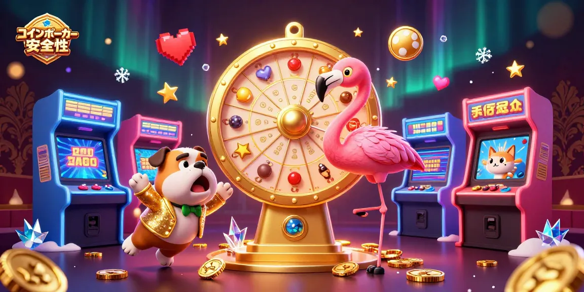 コインポーカーの安全性を描いた、魅力的なカジノシーンでプレイするキャラクターを楽しむ様子。